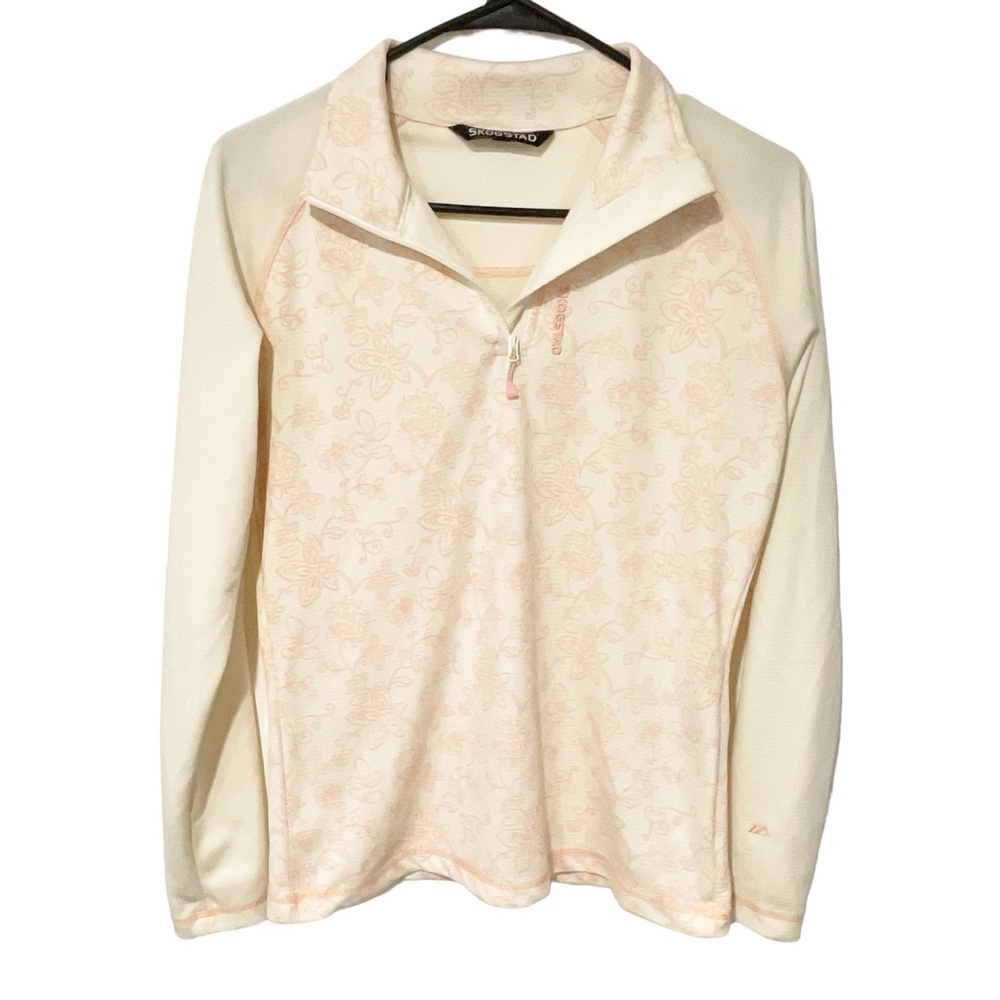 Skogstad Size 36 Cream Floral Print Lightweight Quarter‎ Zip Long Sleeve Top